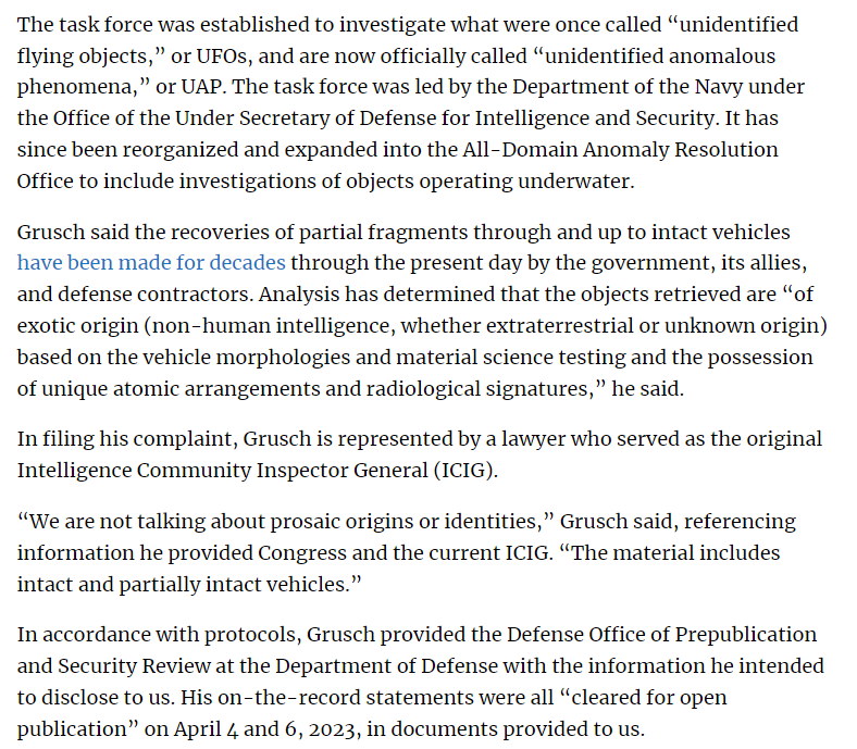 Intelligence Officials Say U.s. Has Retrieved Craft Of Non-Human Origin