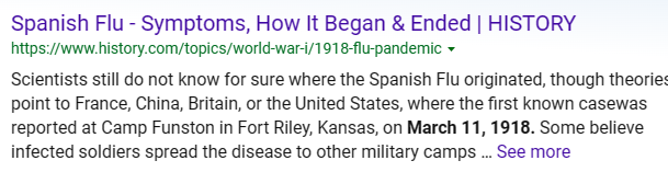 The Symptoms Of The Spanish Flu Started On March 11Th Of 1918.