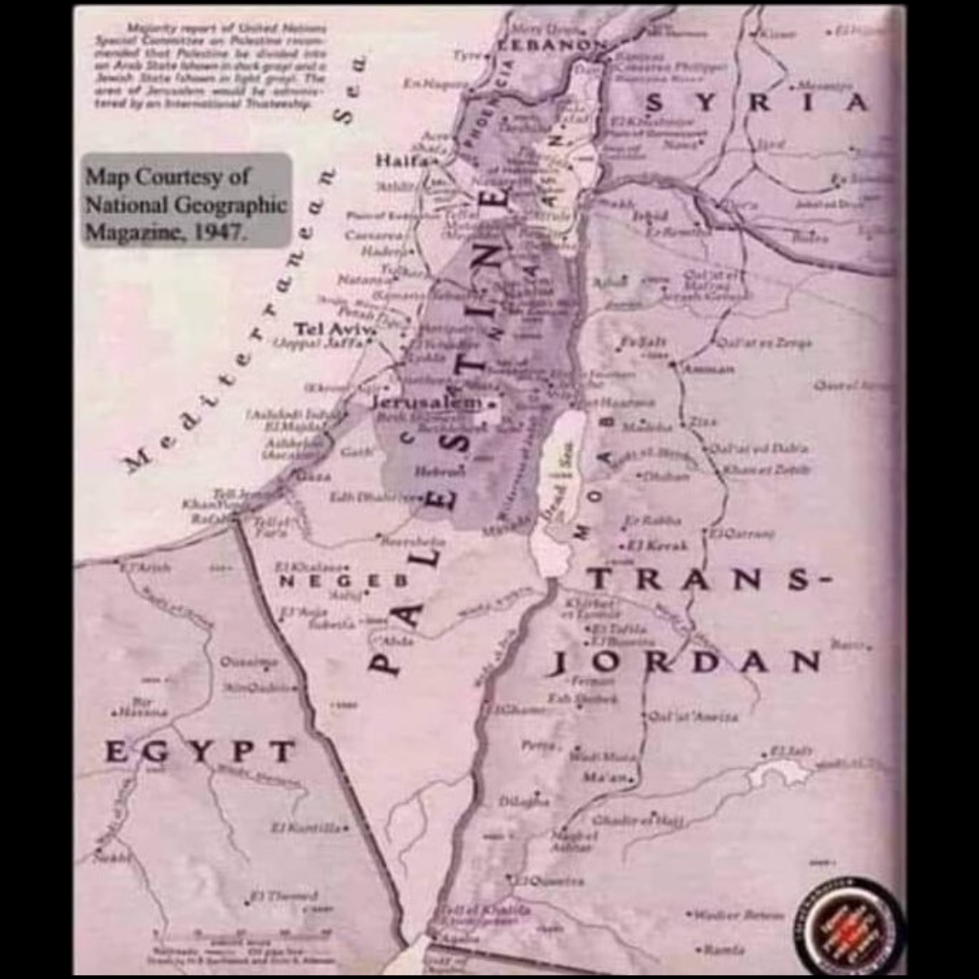 &Quot;This Map Demonstrates That In 1947 The Land Was Still Referred To As Palestine And Not Israel. This Marks The Beginning Of The Land's Takeover. Interestingly, There's A Connection With The Number '47', Reminiscent Of The 47-Degree Masonic Compass.&Quot;