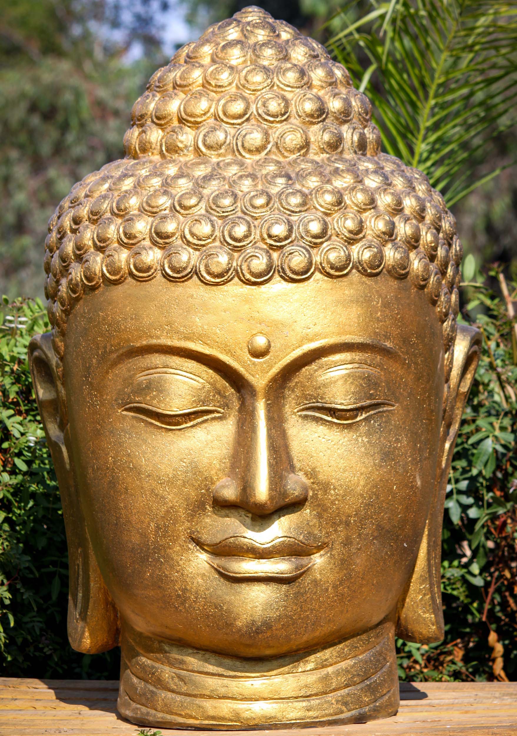 1 Large Stone Gold Painted Buddha Head 1 C -