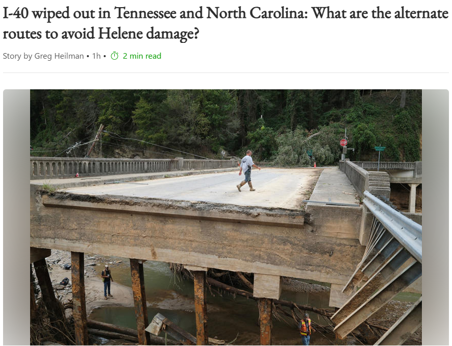 I-40 Wiped Out In Tennessee And North Carolina: What Are The Alternate Routes To Avoid Helene Damage?