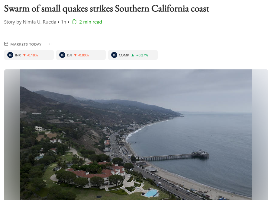 Swarm Of Small Quakes Strikes Southern California Coast