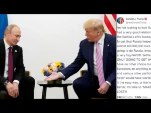 Trump Warns Russia That If Putin Refuses Ukraine War Negotiations He Will Hit Them With Sanctions -