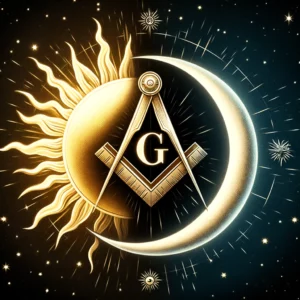 Dall·e 2024 05 08 14.04.46 A Symbolic Representation Of The Sun And Moon In Freemasonry. The Sun Is Depicted As A Radiant Golden Sphere Emitting Beams Of Light Symbolizing Enl -