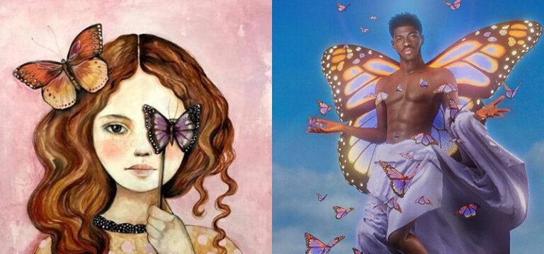 Left: A Symbolic Image Posted On Britney Spears’ Instagram Account That Is Replete With Monarch Symbolism. Right: A Promotional Picture Posted On Lil Nas X’s Account, Which Is Also Replete With Monarch Symbolism (Mk Slaves Are Often Depicted With Monarch Butterfly Wings On Their Backs).